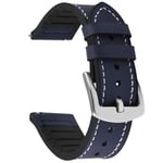 Fullmosa 20mm Watch Strap Leather & Silicone Hybrid, Sports Band Compatible with Samsung Galaxy Watch, Huawei Watch, Fossil Smart Watch, for Women and Men, Dark Blue Strap 20mm