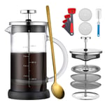 ONEISALL French Press Coffee Maker, 18/8 Stainless Steel Coffee Press Tea Maker with Filters, Heat Resistant Borosilicate Glass, Anti-Slip Silicone Base, Easy Clean (12oz/350ml)