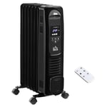 1500W Oil Filled Radiator Portable Electric Heater Thermostat 7 Fin Black