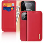 iPhone 13 Pro Plånboksfodral - Dux Ducis Äkta Läder Röd (RFID Skydd)
