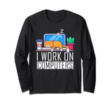 I Work On Computers Funny Cat Lovers Coding Programming Long Sleeve T-Shirt