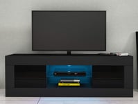 Sanmey Modern TV Stand Cabinet Unit High Gloss Fronts 125cm TV Entertainment Cabinet Media Television Stand with Multi-colour LED Lights Doors Glass Shelf Living Room Furniture Black