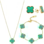 Lyckoklöver Halsband Örhängen Armband Set för Kvinnor Flickor 19k Guldpläterad Charm Söt Smycken Kvinnor Flickor Present