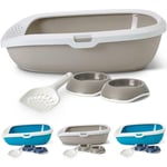 Catcentre® Large Luxury Cat Kitten Litter Tray Box Rim 2 Non Slip Bowls & Scoop
