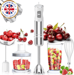 5-in-1 1000W Professional Stainless Steel Hand Blender - 12 Speeds - BPA Free