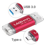 LEIZHAN Clé USB Type C 256 Go USB 3.0 OTG Flash Drive USB pour Huawei Samsung Smartphone Android de Type C-Rouge