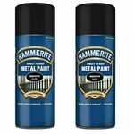 2x 400ml Hammerite SMOOTH BLACK Direct to Rust Metal Spray Paint Aerosol 400ml