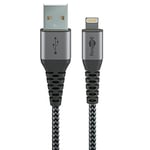 goobay 49267 Câble Lightning Apple/Certifié MFi/Câble textile premium extra résistant avec connecteurs métalliques/Iphone, Ipad, Ipod / 0,5m / space grey