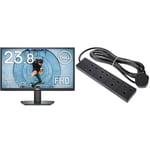 Dell SE2422HX 24 Inch Full HD (1920x1080) Monitor, 75Hz, VA, 5ms, AMD FreeSync, HDMI, VGA, 3 Year Warranty, Black & PRO ELEC PELB1810 4 Gang Extension 3m, Black