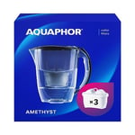AQUAPHOR Water Filter Jug Amethyst Black 3 X MAXFOR+ Filters Included I Capacity 2.8l I Fits in the fridge door I Reduces Limescale Chlorine & Microplastics