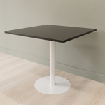 Cafébord kvadratiskt med runt pelarstativ, Storlek 60 x 60 cm, Bordsskiva Svart, Stativ Vit