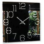 FLEXISTYLE Grande Horloge Murale carrée Digit de 50 cm de diamètre, sans Bruit de tic-tac Moderne, Design en Verre Acrylique et Miroir Acrylique, Salon, Chambre à Coucher, Noire
