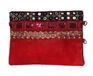 NOVAGO Pochette bandoulière strass à Maquillage, Pochette multiusage,Pochette Tablette (6-10'') compatible avec iPad iPad mini Galaxy Tab A7/A8/S2 décoration Fait Main (Rouge)