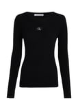Woven Label Tight Sweater Tops T-shirts & Tops Long-sleeved Black Calvin Klein Jeans