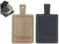 Set Of 2 Mini Tapas Serving Boards Slate & Bamboo Wood Taster Cheese Snack Tray