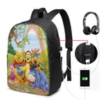 Lawenp Winnie The Pooh Laptop Backpack- with USB Charging Port/Stylish Casual Waterproof Backpacks Fits Most 17/15.6 Inch Laptops and Tablets/for Work Travel School
