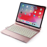 Keyboard Case for Ipad Pro 11 Inch 2018 with Pencil Holder,360° Swivel Stand Ipad Case with 7 Color Backlit Wireless Connection Keyboard,rose gold