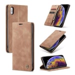 CASEME iPhone XS plånboksfodral i läder med auto-absorberande magnetstängning - Khaki Beige