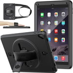 SEYMAC stock iPad 6th/5th Generation Case, iPad Air 2 / Pro 9.7 Case, Full Body [Drop Proof] Case with Screen Protector Pencil Holder & 360° Rotating Stand/Hand Strap for iPad 9.7 Inch (Black)