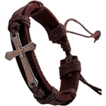 Läderarmband för män med bibeltext, korsarmband, justerbart armband, födelsedagspresent till män och pojkar (brun)