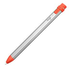 Logitech Crayon Digital Pencil for all iPads (2018 releases and later) with Apple Pencil technology, anti-roll design, and dynamic smart tip - Silver/Orange