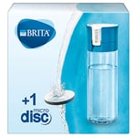 BRITA Gourde filtrante transparente bleue, réduit le chlore, le plomb et autres impuretés organiques pour une eau du robinet plus pure, sans BPA, 1 filtre MicroDisc inclus