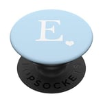PopSockets White Initial Letter E Heart Monogram On Pastel Light Blue PopSockets PopGrip: Swappable Grip for Phones & Tablets