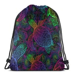 Elsaone Sea Turtle in Psychedelic Multicolor Colors Drawstring Bag Gym Dance Bag Backpack for Hiking Beach Travel Bags 36 x 43cm/14.2 x 16.9 Inch
