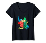 Womens Rubik Paint Splatter Cube Kids Men Women V-Neck T-Shirt