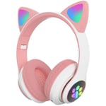YWZQ LED Cat Ear Headphones Bluetooth 5.0 Noise Cancelling Adults Kids Girl Headset with Mic Wireless+Wired Support TF Card FM Radio,Pink
