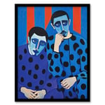 The Boys In Blue Twin Brothers Portrait Purple Cobalt Red Oil Painting Artwork Framed Wall Art Print 18X24 Inch