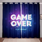 Loussiesd Gamer Curtain for Bedroom Boys Computer Game Room Curtain for Kids Teens Electronic Games Player Thermal Curtain Blue Purple Games Drapes,W66*L90