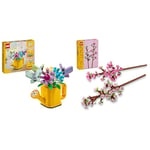 LEGO Creator 3in1 Flowers in Watering Can Toy to Welly Boot to 2 Birds on a Perch & Cherry Blossoms, Artificial Faux Flowers Set, Idea, Makes a Great Desk Decor Accessory