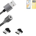 Data charging cable for Xiaomi Poco C40 with USB type C and Micro-USB adapter