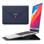 Laptop/MacBook læder Sleeve m/kickstand str. 35x25 cm - Mørkeblå