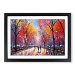 Central Park Palette Knife Framed Wall Art Print, Ready to Hang Picture for Living Room Bedroom Home Office, Black A2 (66 x 48 cm)