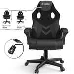 Chaise de bureau - Fauteuil de bureau de gamer Hauteur Réglable - en Cuir PU et Maille Respirante - Inclinable - Noir