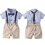 Kids Boy Baby Jumpsuit Blue Cute Bow Tie Striped Overalls 6-12m