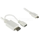 MHL till HDMI-kabel, ström via MicroUSB, 1,5 meter - Vit