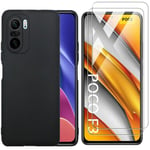 AOYIY Case Compatible with Xiaomi Poco F3, Soft Frosted TPU Ultra-Slim Protective Phone Cover + [2 PACK] HD Tempered Glass Screen Protector For Xiaomi Poco F3 5G (Black)