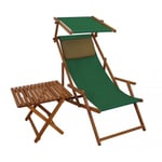 Chaise longue de jardin verte pliante, pare-soleil, table et oreiller, chilienne 10-304STKD