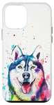 Coque pour iPhone 12 mini Husky Aquarelle colorée chien maman papa