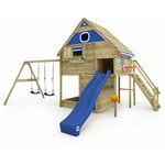 Wickey - Maison sur pilotis Smart FamilyHouse avec balançoire & toboggan, cabane dans les arbres avec bac à sable, échelle à grimper & accessoires de
