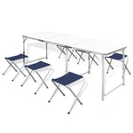vidaXL Campingbord med 6 stolar, hopfällbar och justerbar i höjd) 180 x 60 cm 41329