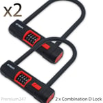 2 X Heavy Duty D Lock Combination Bike Motorbike U Lock Scooter Bicycle Security