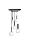 Sleek Cylinder Opal Glass Globe 5 Wire Square Cluster Lights, 7 inch, White, Pewter holder