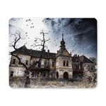 Old Abandoned Creepy Castle with Birds and Creepy Tree Halloween Rectangle Non Slip Rubber Comfortable Computer Mouse Pad Gaming Mousepad Mat for Office Home Woman Man Employee Boss