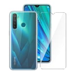 LJSM Case for Realme 5 Pro + Tempered Film Glass Screen Protector - Transparent Silicone Soft TPU Cover Shell for Oppo Realme 5 Pro (6.3") -Clear