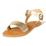 Amazon Essentials Sandales à Double Bride avec Boucles Femme, Or, 38.5 EU
