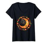 Womens Fall Moon Pumpkins Stars Thanksgiving Harvest Autumn Leaves V-Neck T-Shirt